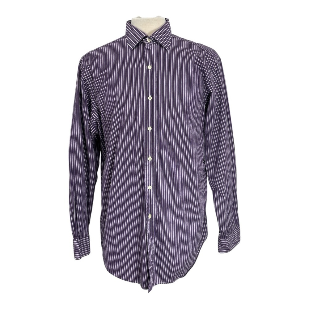 Polo Ralph Lauren Shirt Men's 16.5 34/35 Curham Classic Fit Purple White Stripe